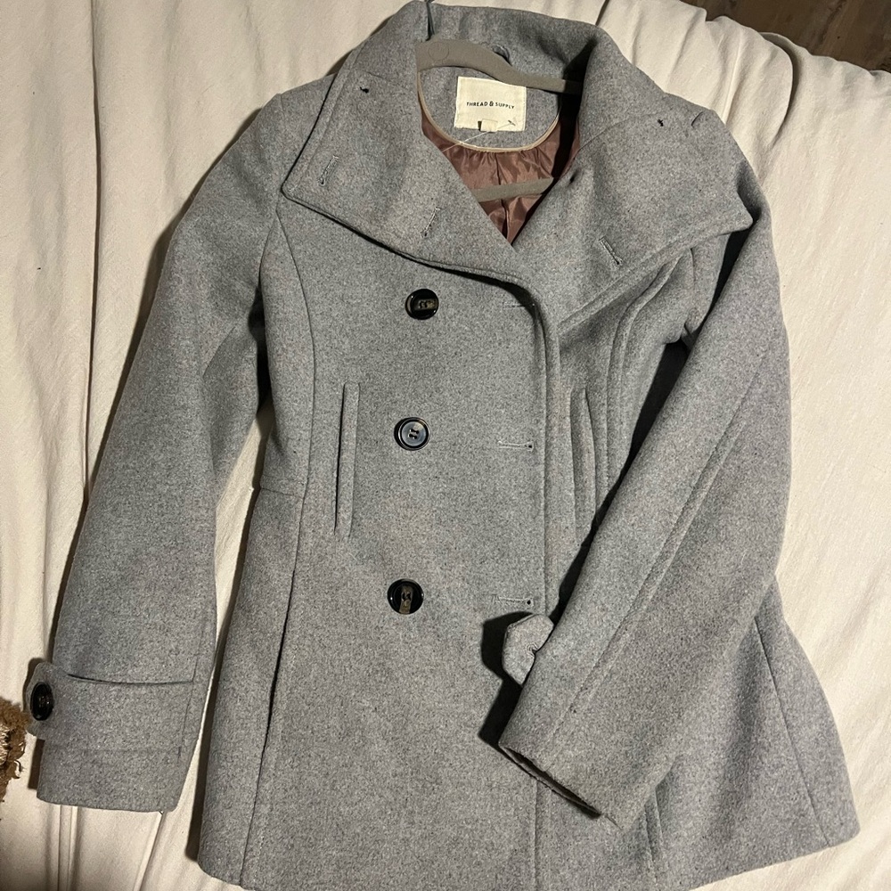 Thread & Supply Brown and Gray Pea Coat with Wide Lapel